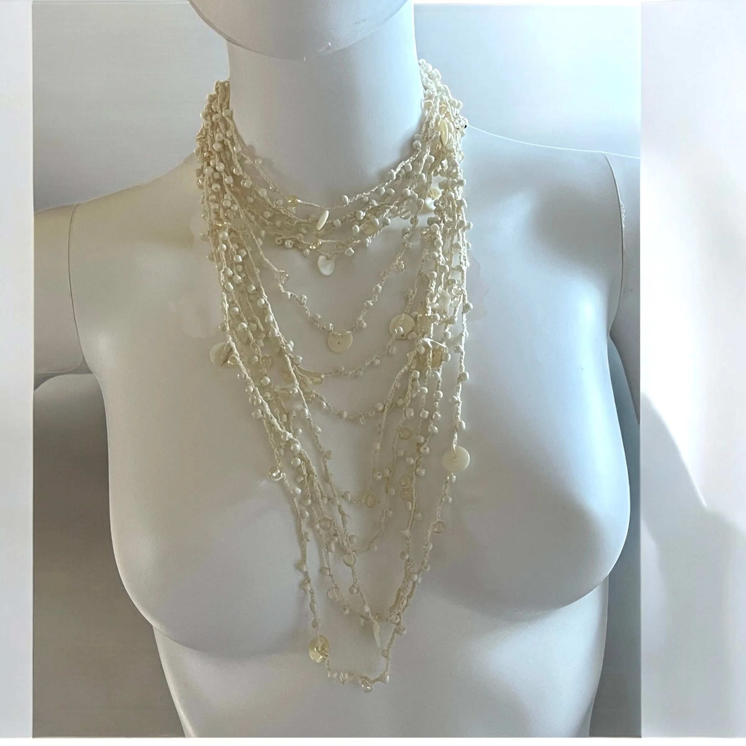 White Layered Rhinestone Necklace