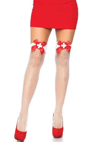 White nurse thigh high stockings