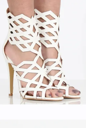 White Pu Caged Heels - Zoey