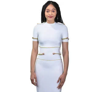White round neck with gold embedded bandage dress