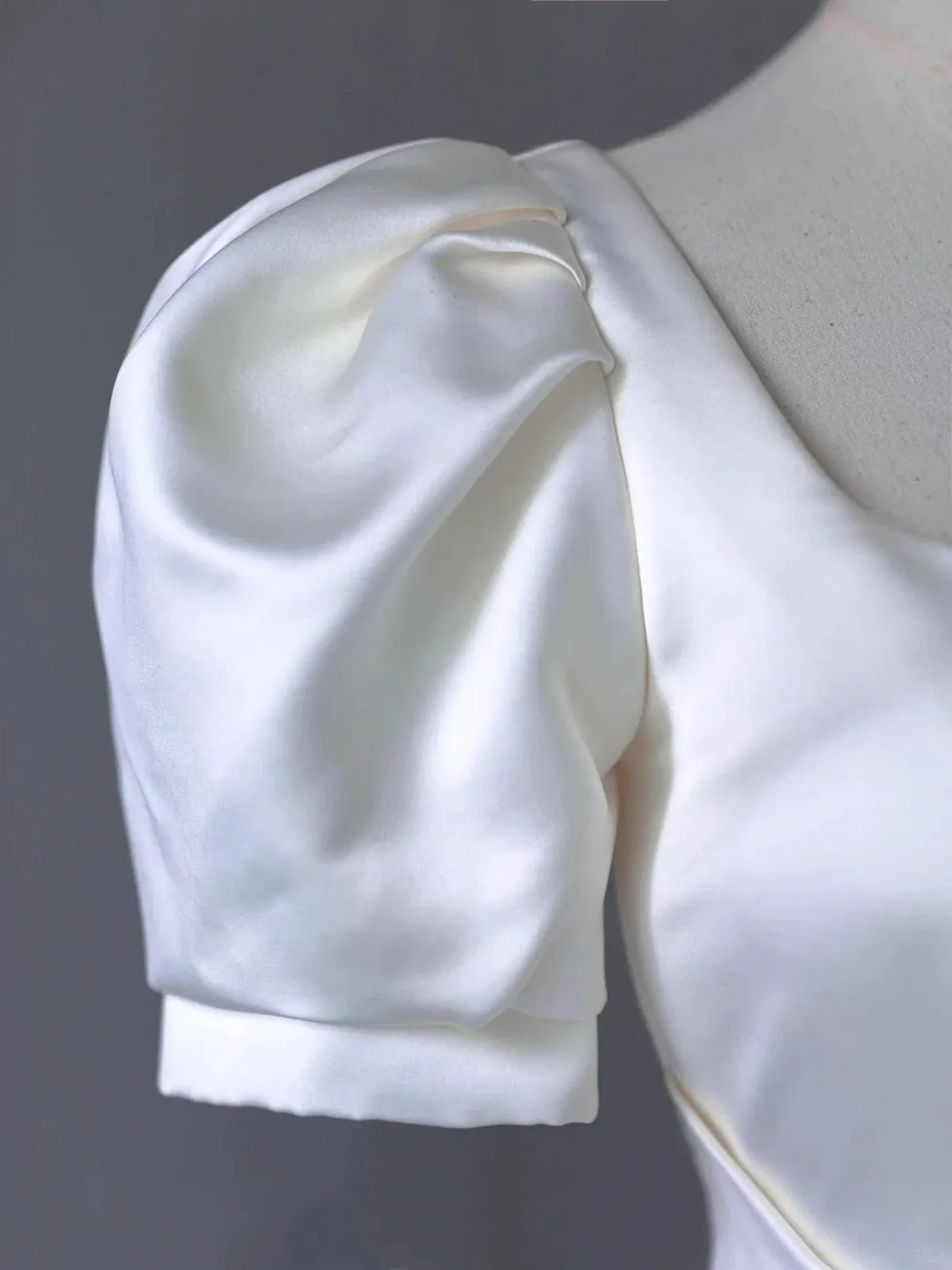 White Satin Short Sleeves A-line Wedding Party Dress, White Satin Formal Dress
