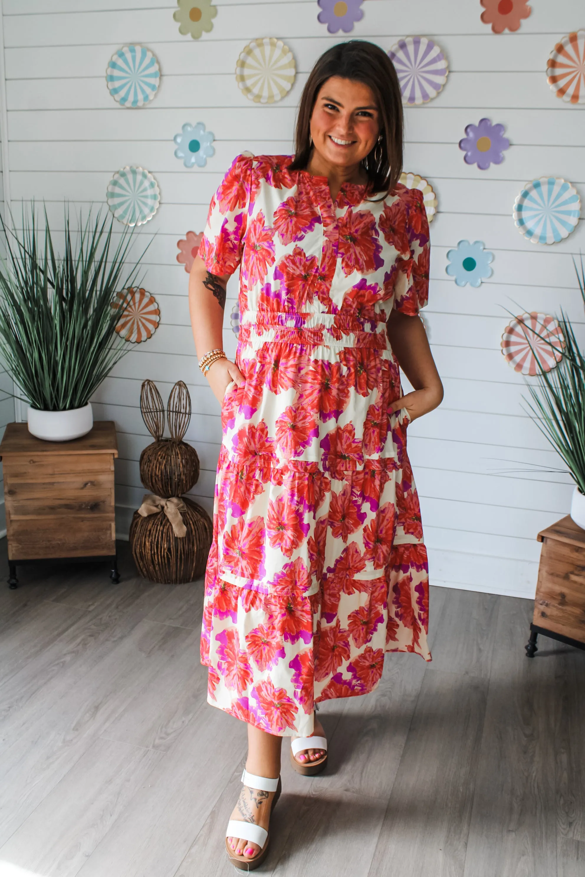 Wildflower Meadow Poplin Midi • Red - PLUS