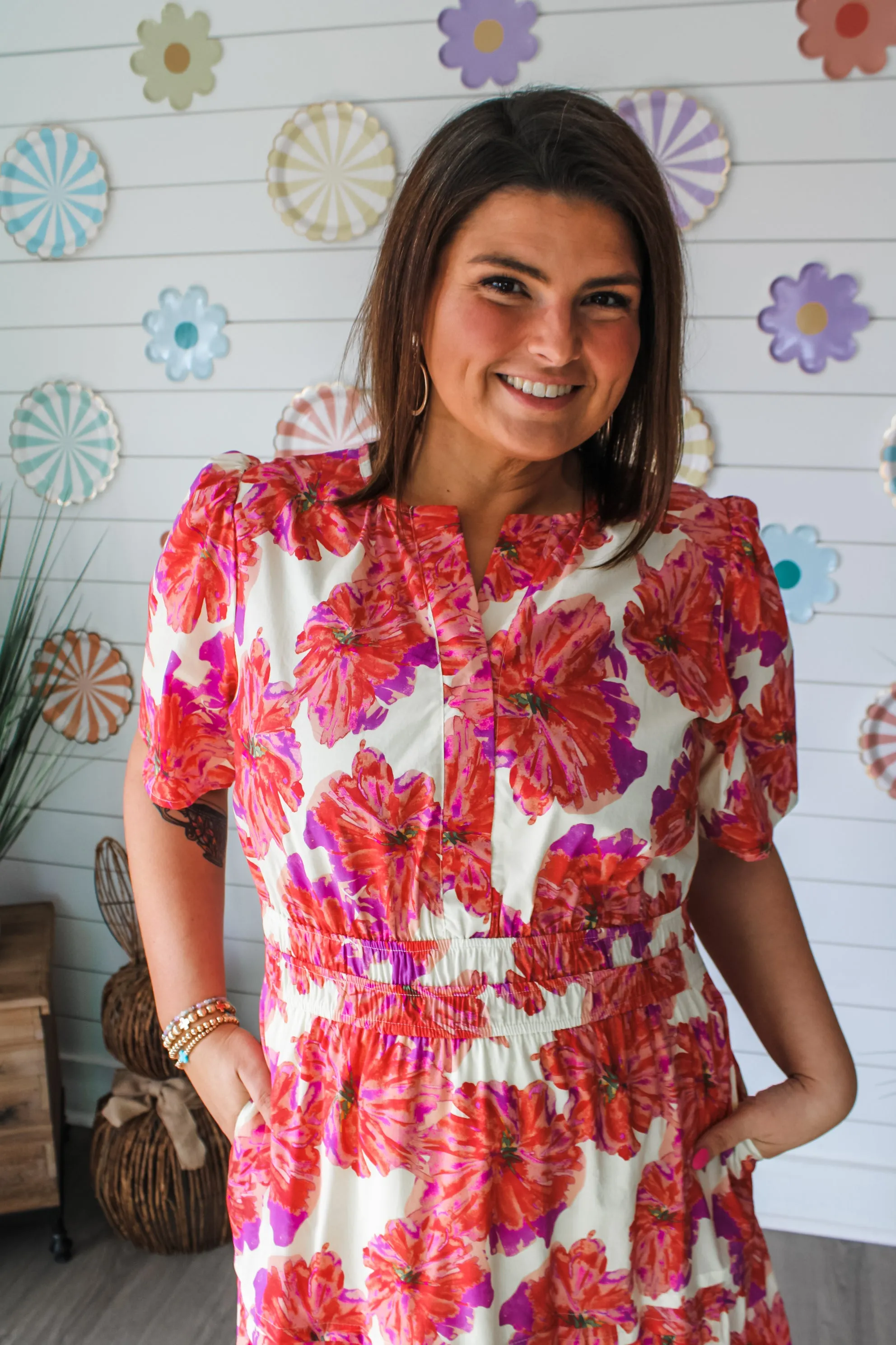 Wildflower Meadow Poplin Midi • Red - PLUS