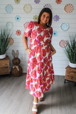 Wildflower Meadow Poplin Midi • Red - PLUS