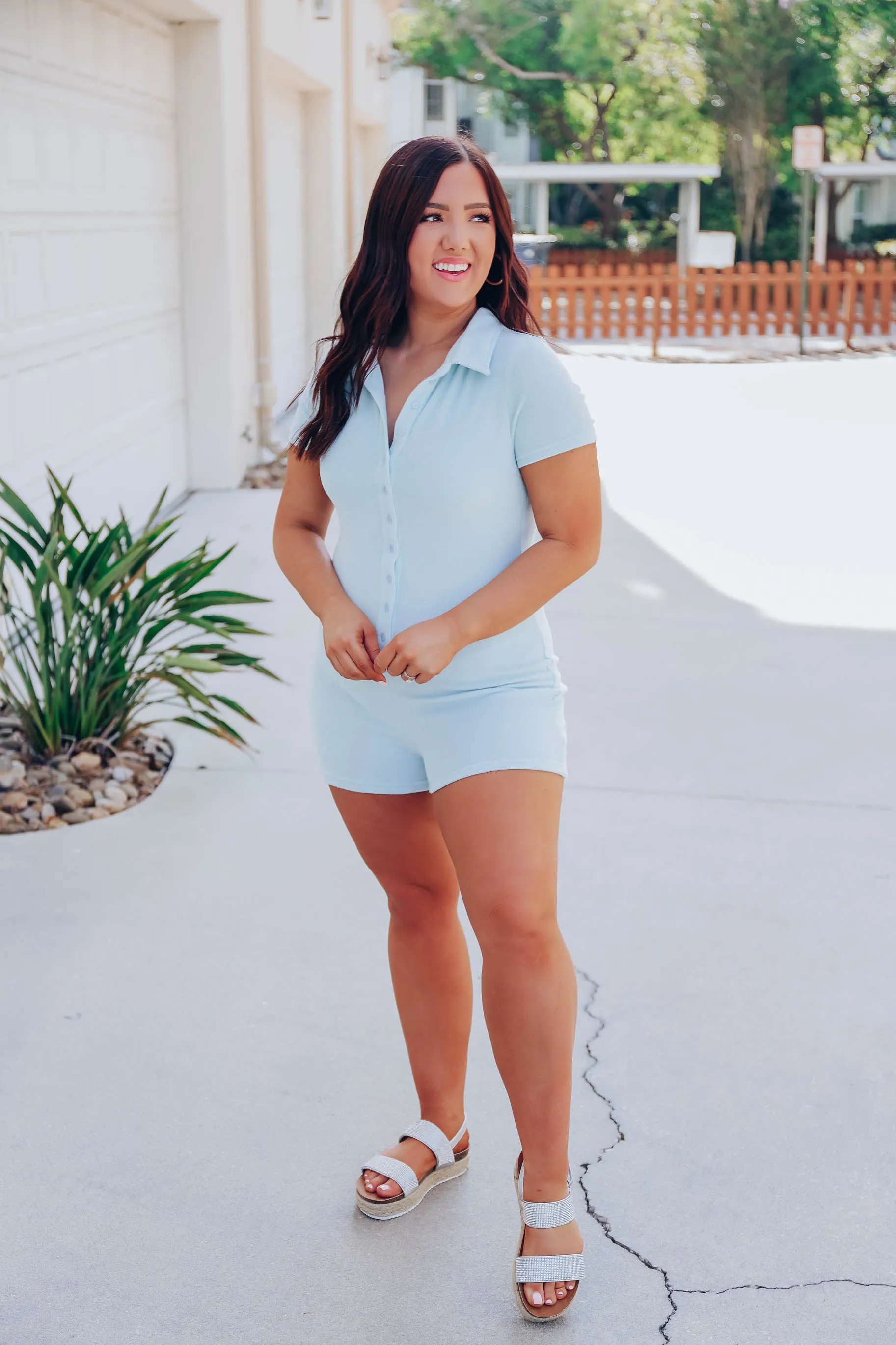 Wind Down French Terry Romper - Blue
