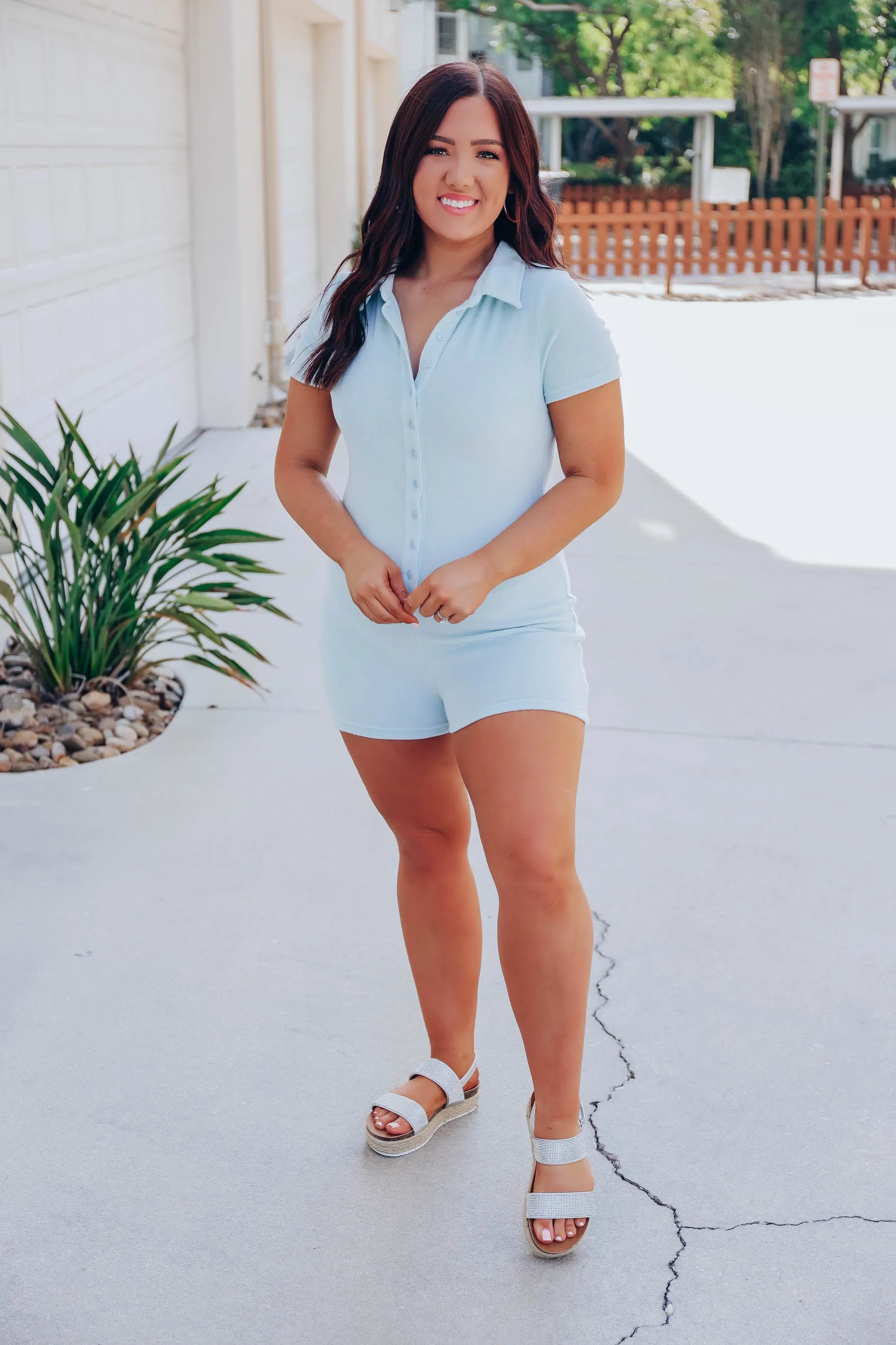 Wind Down French Terry Romper - Blue