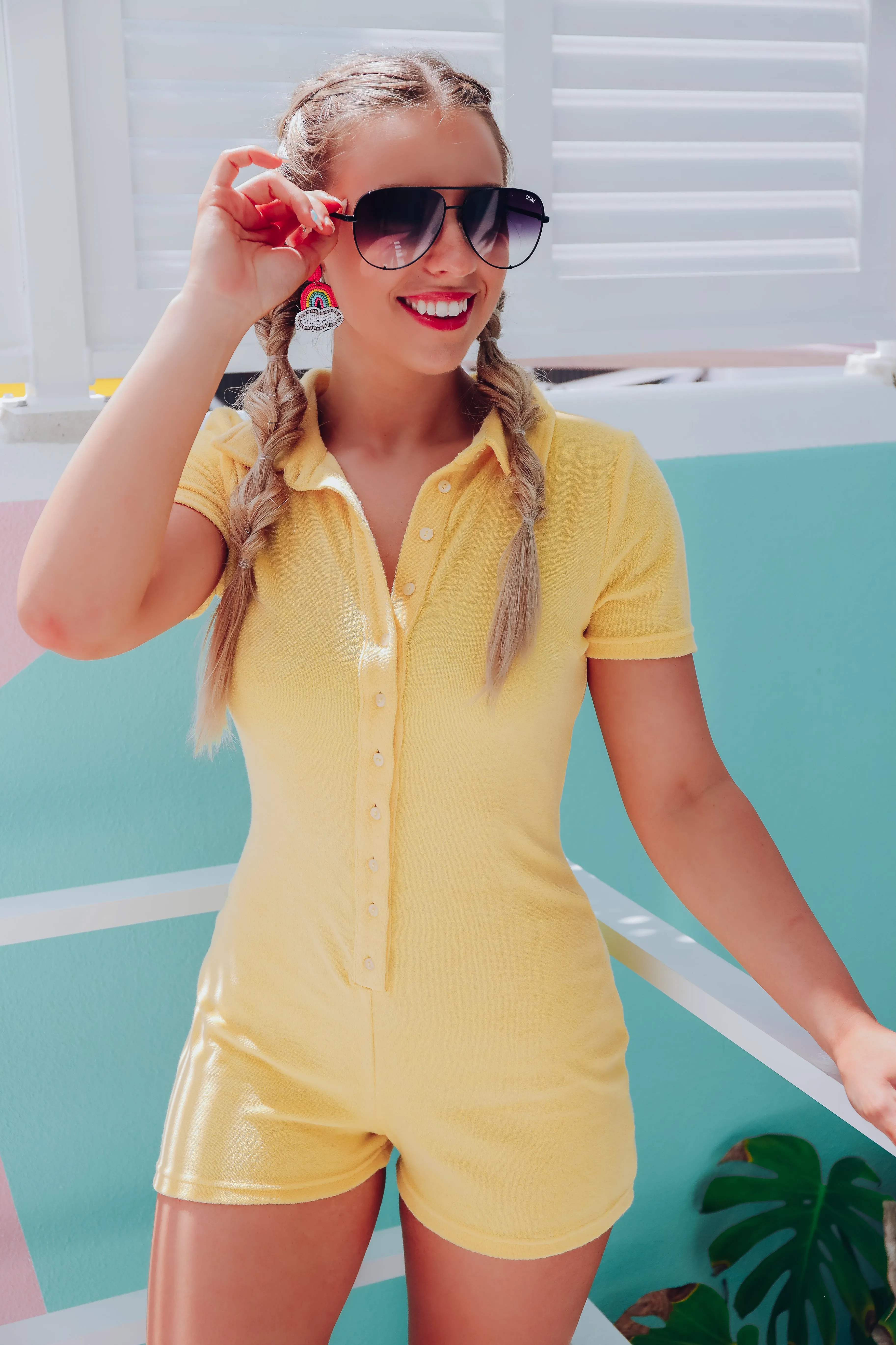 Wind Down French Terry Romper - Yellow