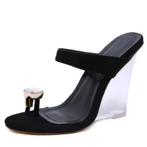 Woman Sandals PVC Crystal Wedges Heel Transparent Women Sexy Clear High Heels Summer Sandals Pumps Shoes Size 41
