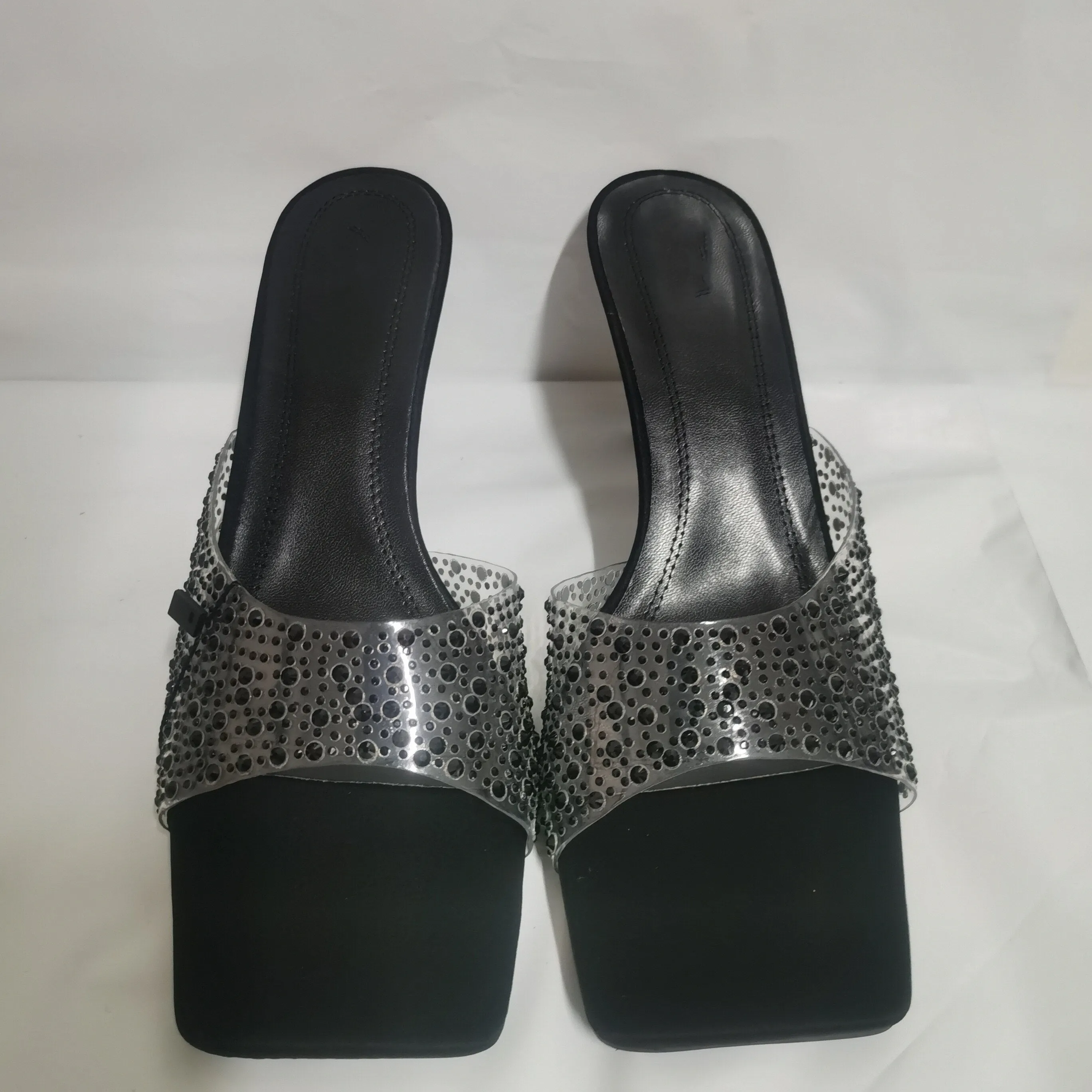 Woman's Rhinestone Square Toes High Sandals Bling Heels Shoes