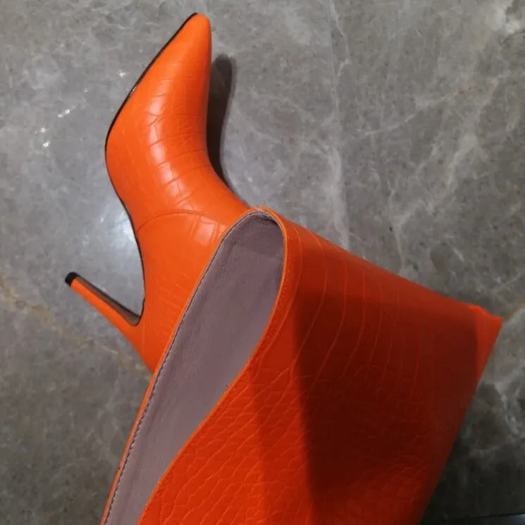 Women Crocodile High Heels Knee High Boots Pointed Toe Party Shoes