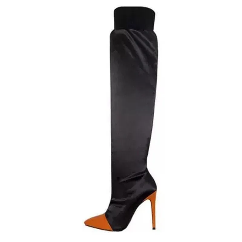 Women Pointed Toe Patchwork Sexy High Heels boots