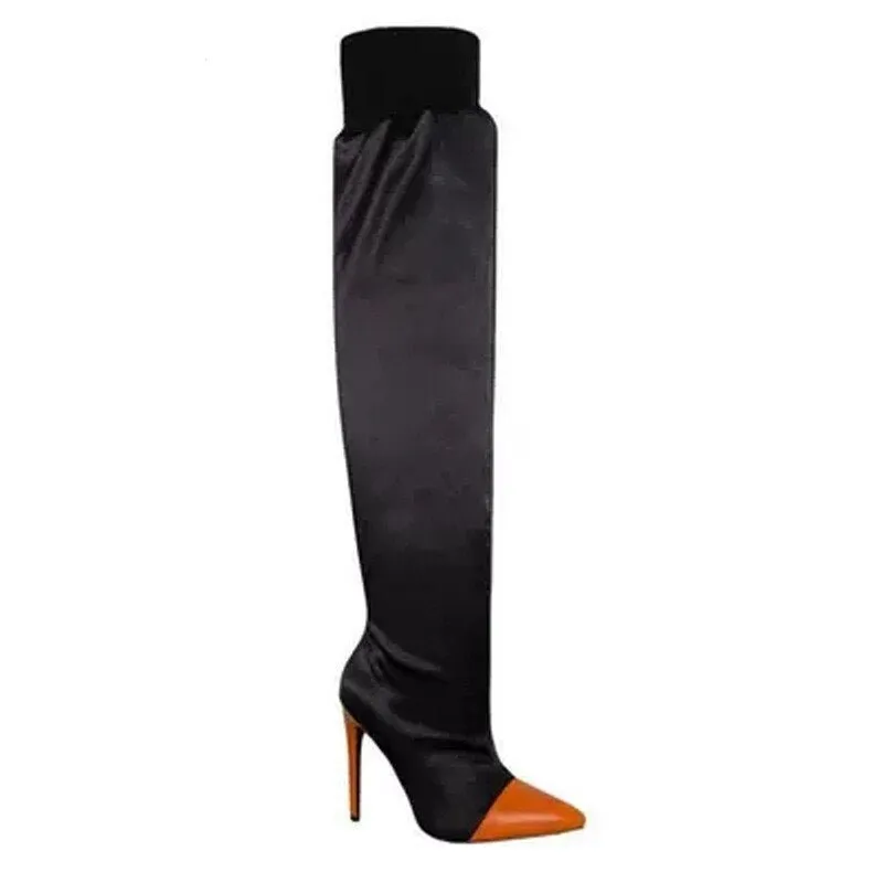 Women Pointed Toe Patchwork Sexy High Heels boots
