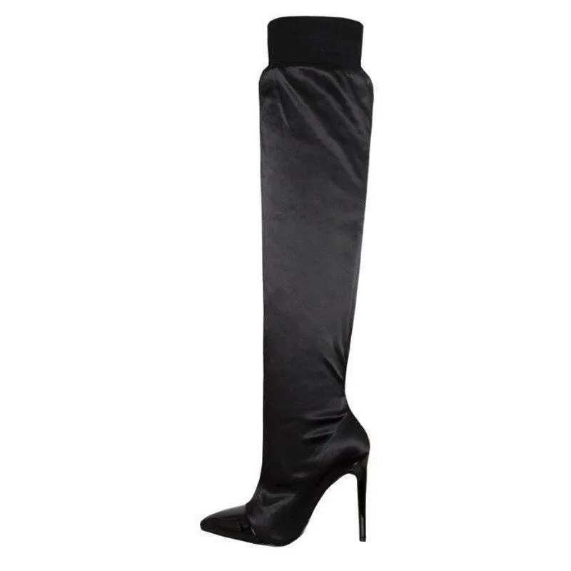 Women Pointed Toe Patchwork Sexy High Heels boots