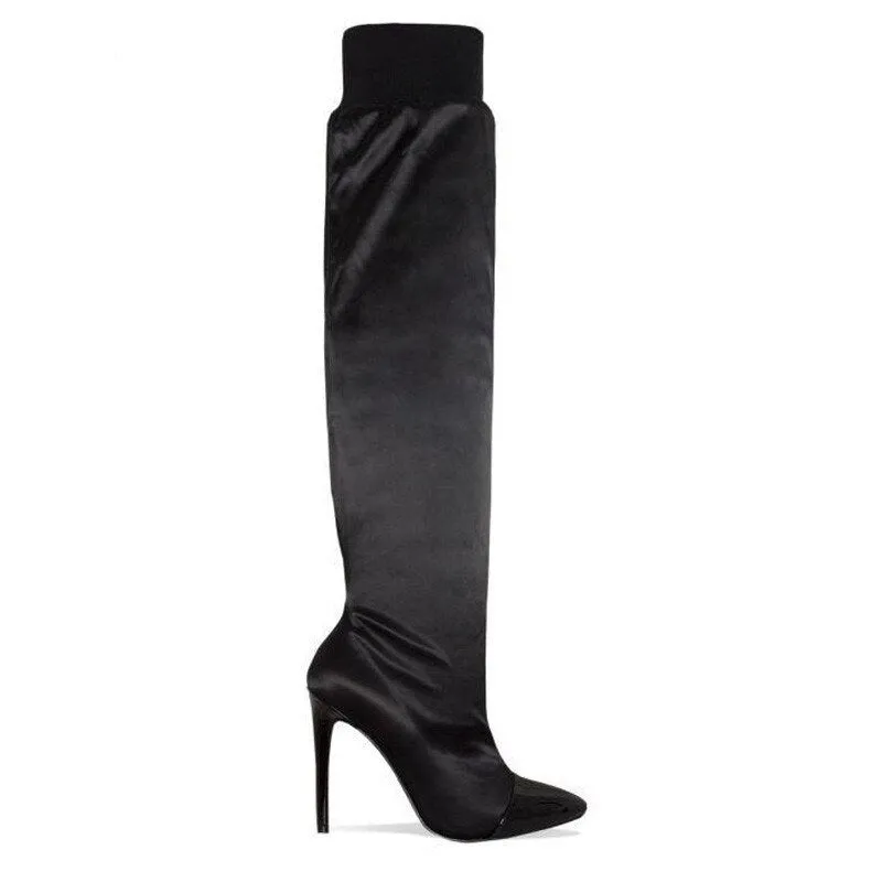 Women Pointed Toe Patchwork Sexy High Heels boots
