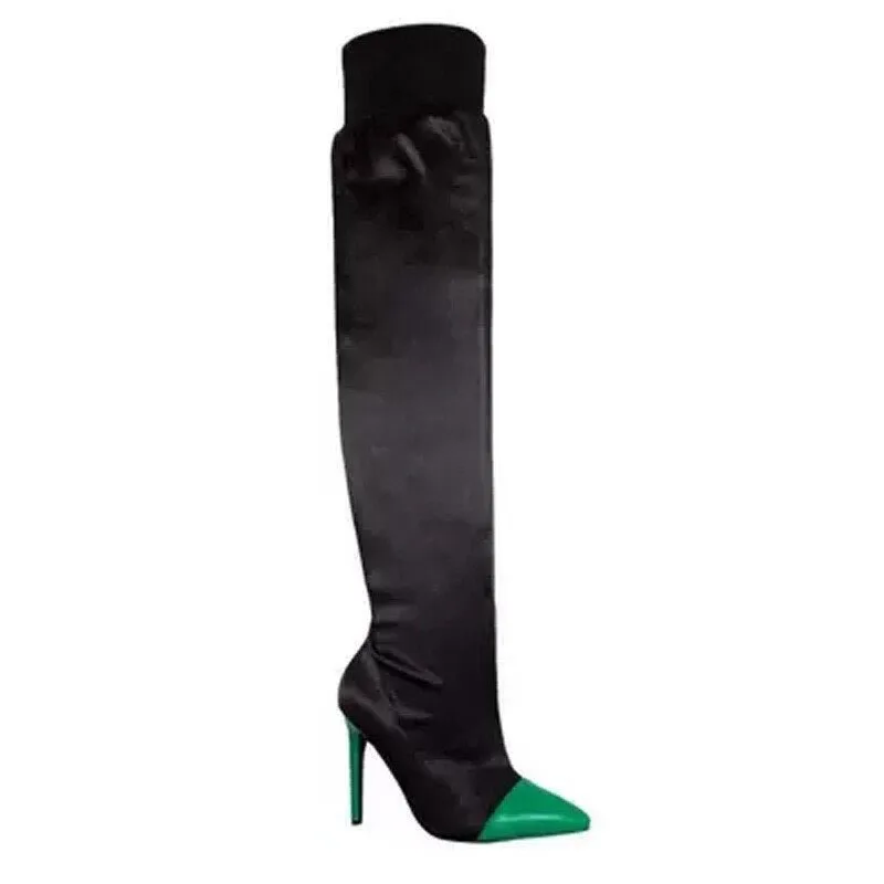 Women Pointed Toe Patchwork Sexy High Heels boots