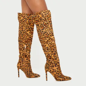 Women Pointed Toe Stilettos Shiny leather Knee high boots high heels