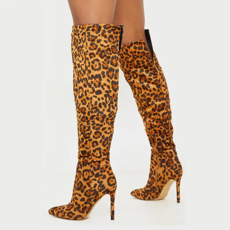 Women Pointed Toe Stilettos Shiny leather Knee high boots high heels