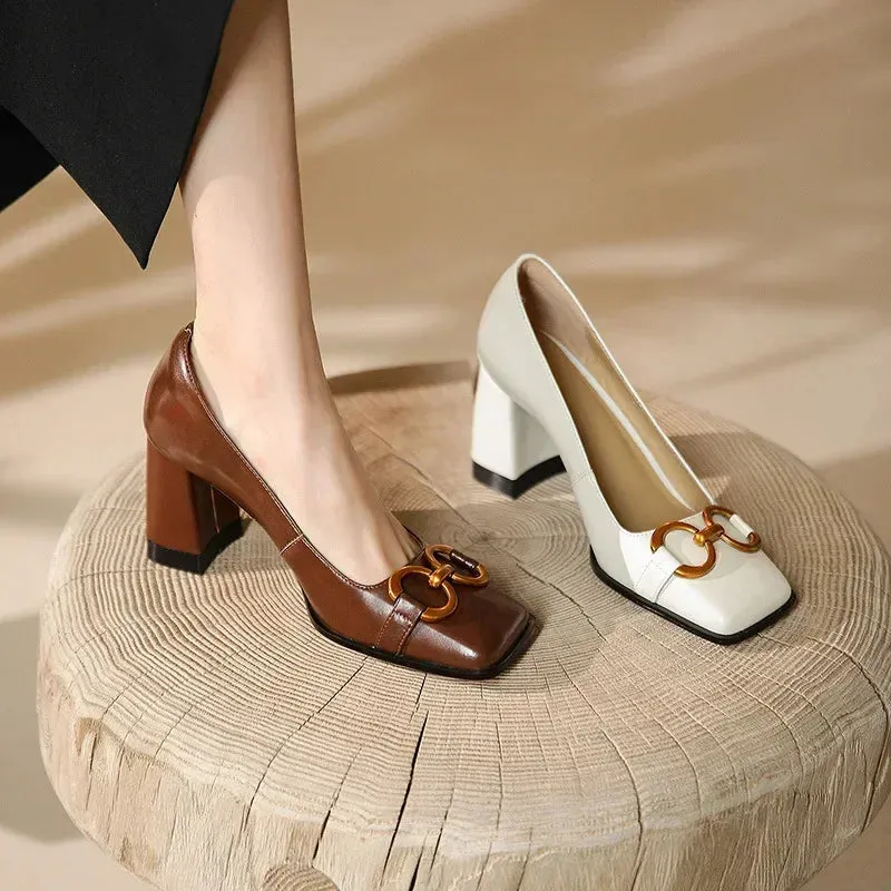Women Retro Leather Platform Pumps