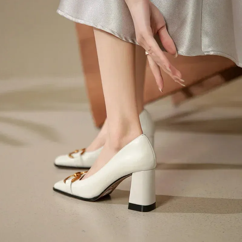 Women Retro Leather Platform Pumps