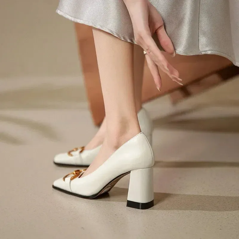 Women Retro Leather Platform Pumps