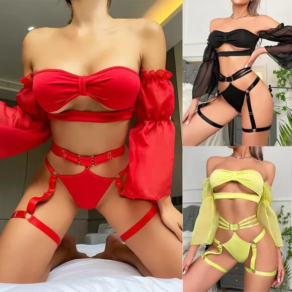 Women Sexy Lingerie Sleepwear Bodydoll Nightwear Teddy Bodysuit Bra Panty Set