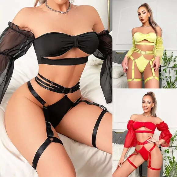 Women Sexy Lingerie Sleepwear Bodydoll Nightwear Teddy Bodysuit Bra Panty Set