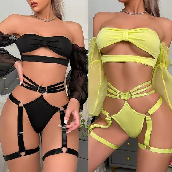 Women Sexy Lingerie Sleepwear Bodydoll Nightwear Teddy Bodysuit Bra Panty Set