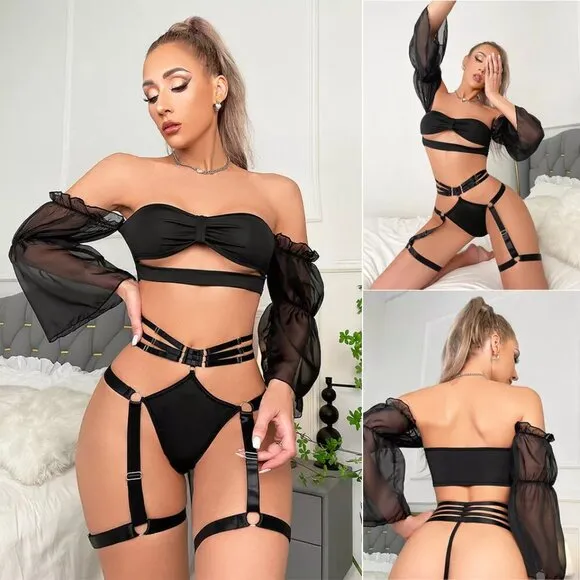 Women Sexy Lingerie Sleepwear Bodydoll Nightwear Teddy Bodysuit Bra Panty Set