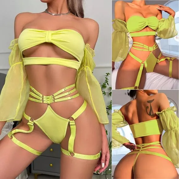 Women Sexy Lingerie Sleepwear Bodydoll Nightwear Teddy Bodysuit Bra Panty Set