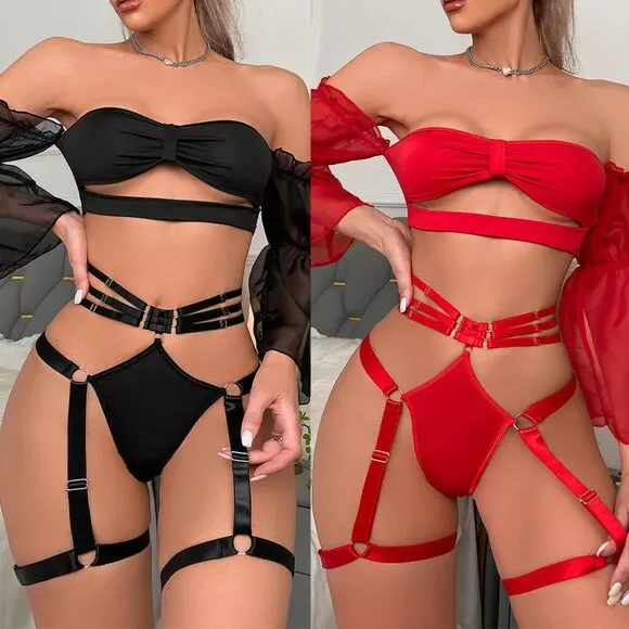 Women Sexy Lingerie Sleepwear Bodydoll Nightwear Teddy Bodysuit Bra Panty Set