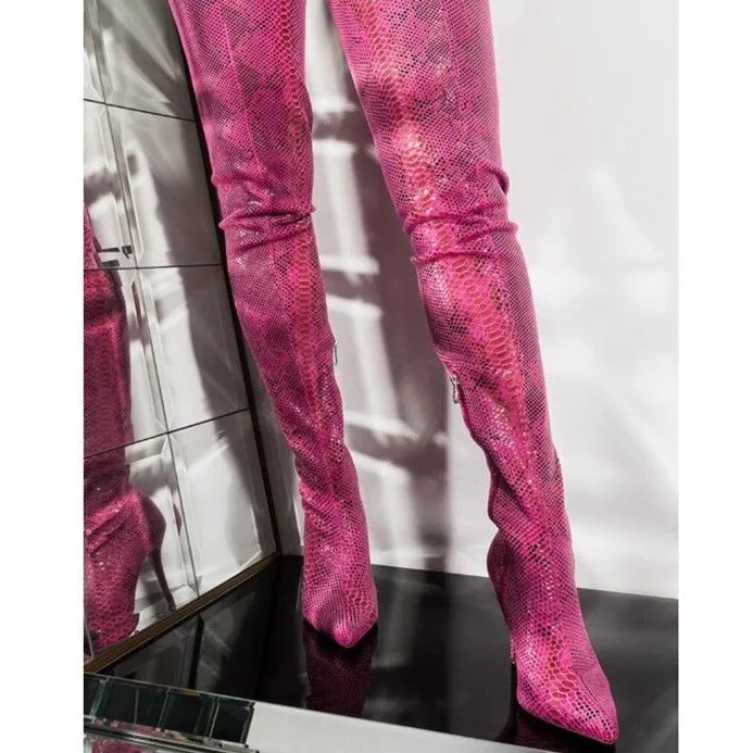 Women Sexy Side Zipper High Heels Thigh High Boots F