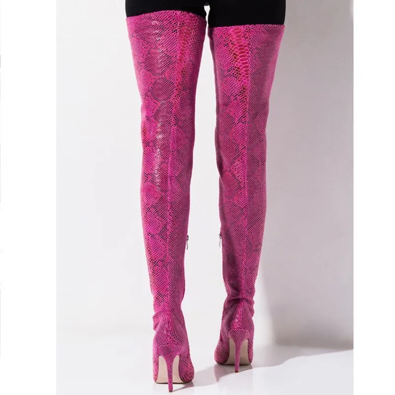 Women Sexy Side Zipper High Heels Thigh High Boots F