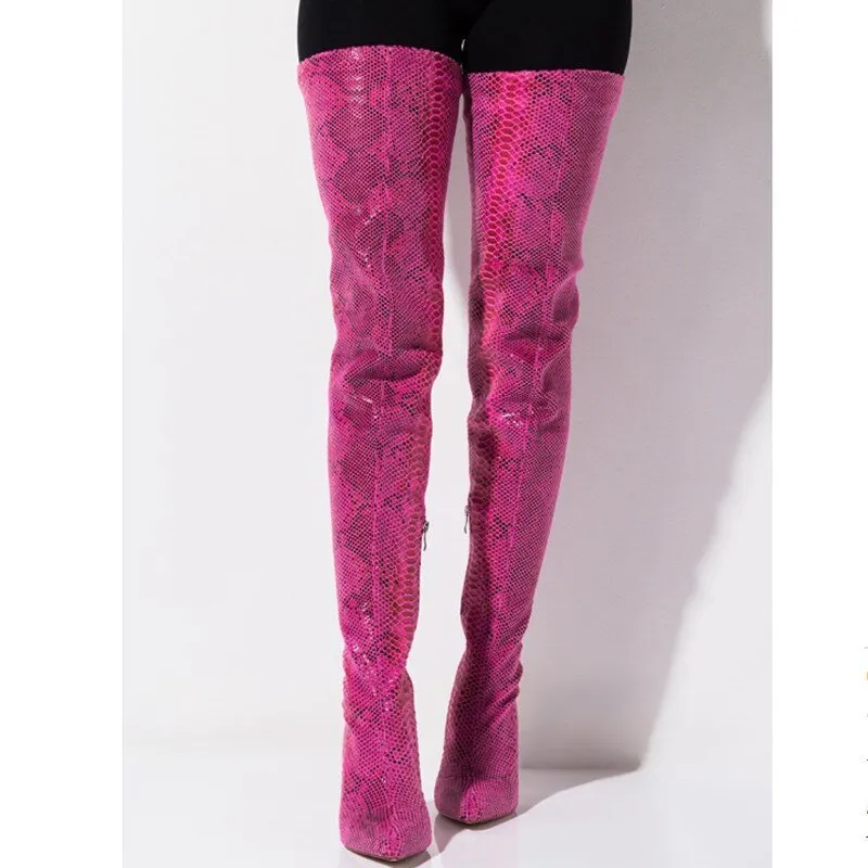 Women Sexy Side Zipper High Heels Thigh High Boots F