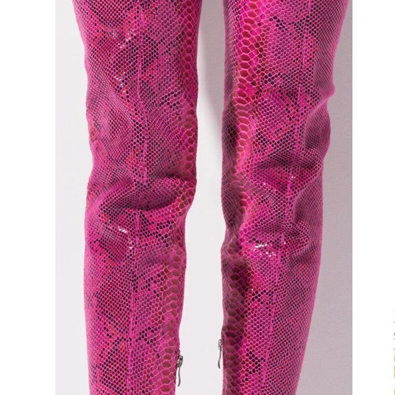 Women Sexy Side Zipper High Heels Thigh High Boots F