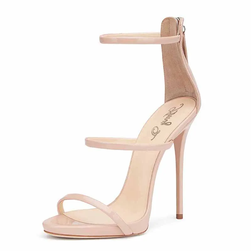 Womens Ankle Strap Stiletto Open Toe Sandals Sexy Triple Strappy High Heels