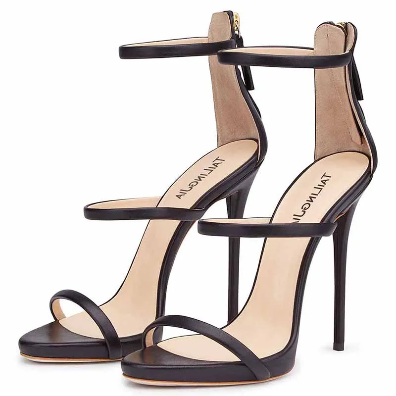 Womens Ankle Strap Stiletto Open Toe Sandals Sexy Triple Strappy High Heels