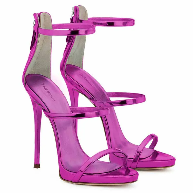 Womens Ankle Strap Stiletto Open Toe Sandals Sexy Triple Strappy High Heels