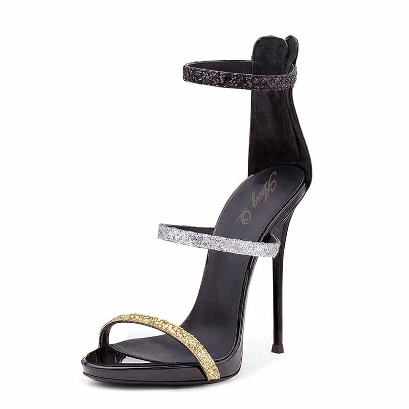 Womens Ankle Strap Stiletto Open Toe Sandals Sexy Triple Strappy High Heels