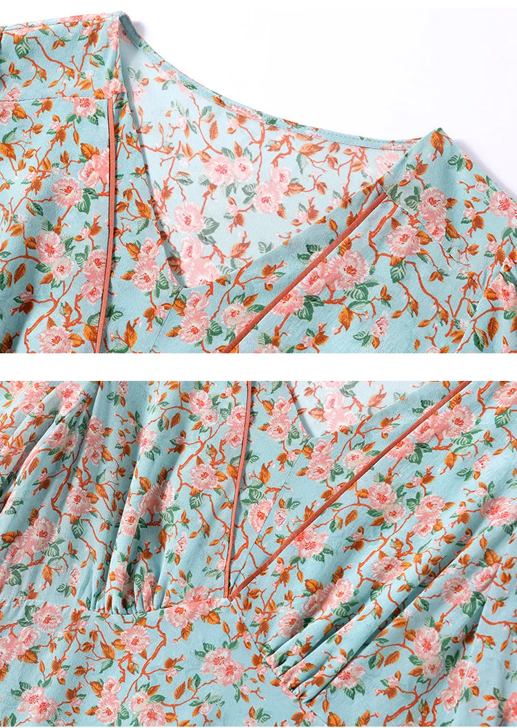 Women's Mulberry Silk Summer V-Neck Neck Waist French Dress