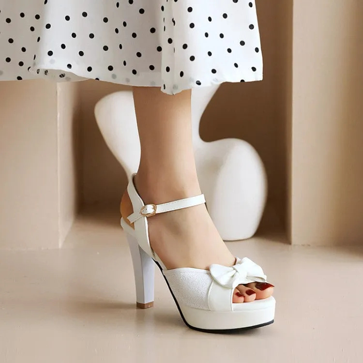 Women's Peep Toe Rhinestone Butterfly Knot High Heel Platform Sandals