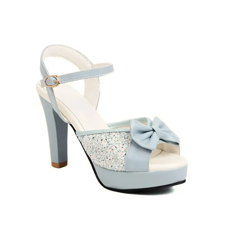 Women's Peep Toe Rhinestone Butterfly Knot High Heel Platform Sandals