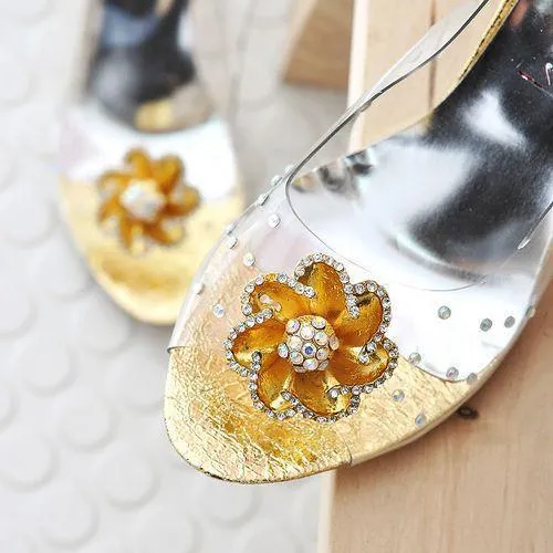 Women's Rhinestone Flower High Heels Sandals Dress Shoes for Summer 6955