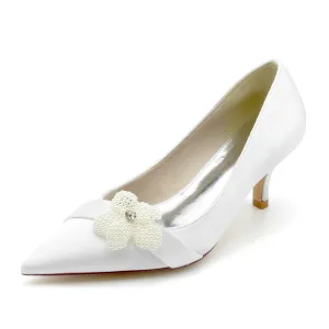 Women's Satin Heels Pointed Toe Bridal Wedding Heels