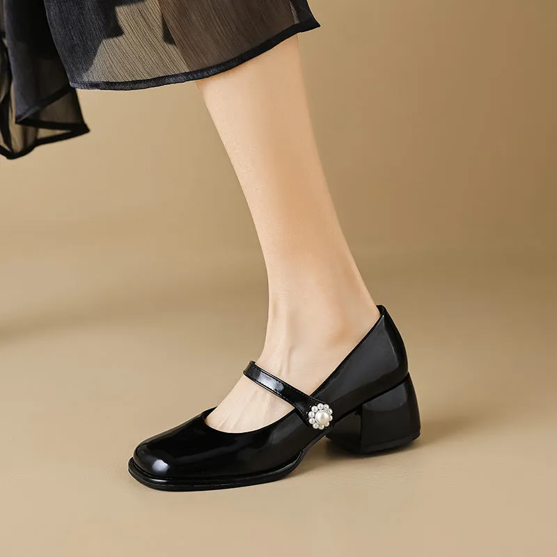Women's Thick Soled Mary Jane Shoes French Retro Thick Heel Shoes
