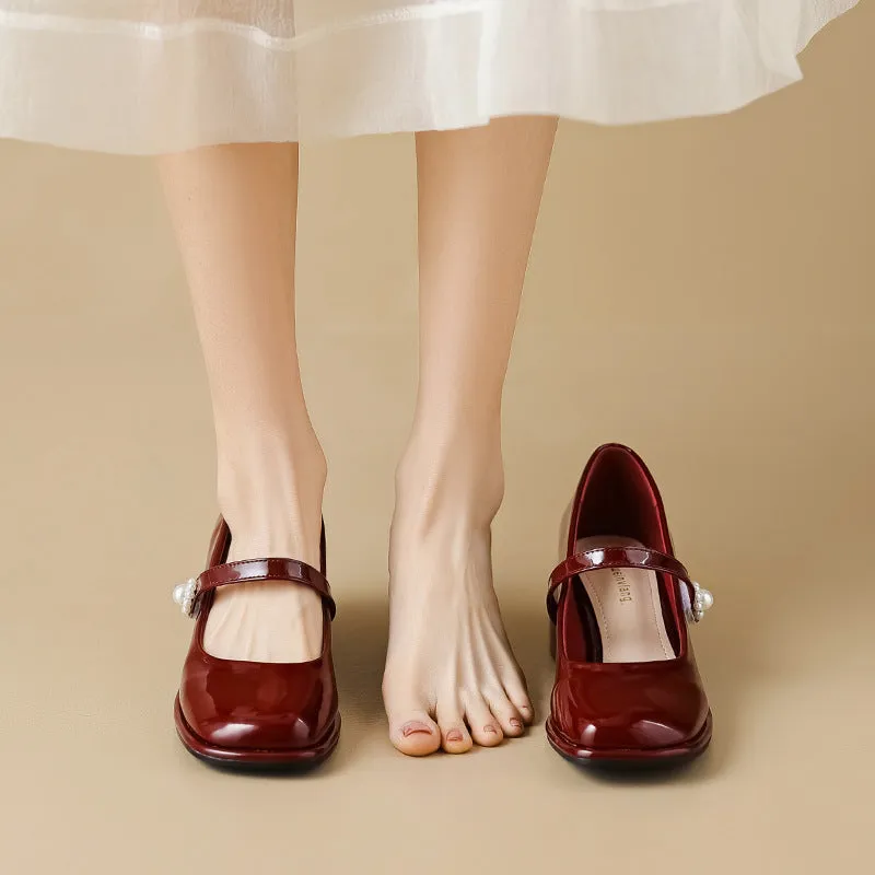 Women's Thick Soled Mary Jane Shoes French Retro Thick Heel Shoes