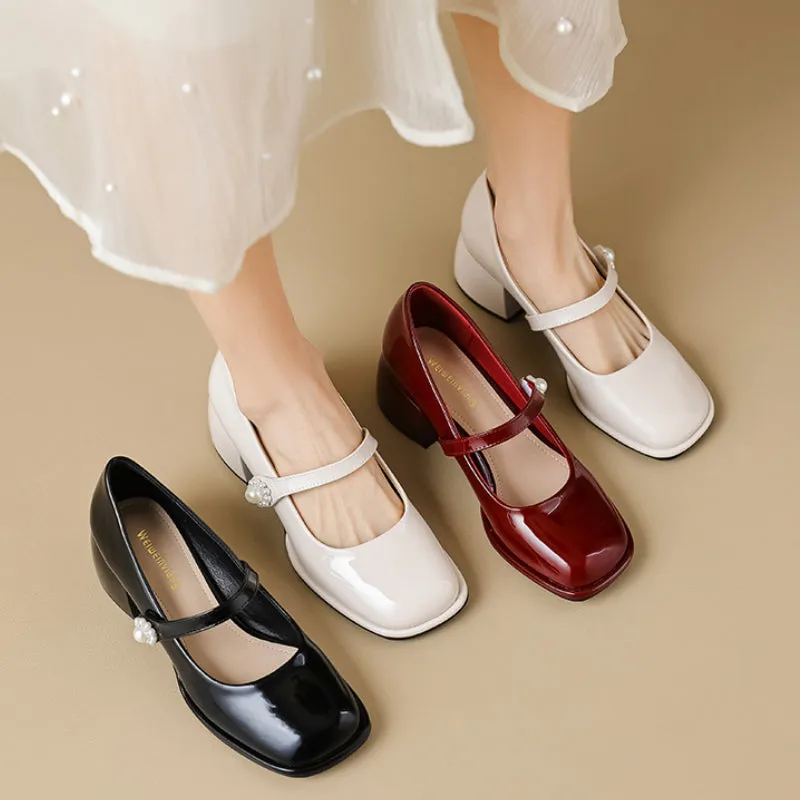 Women's Thick Soled Mary Jane Shoes French Retro Thick Heel Shoes