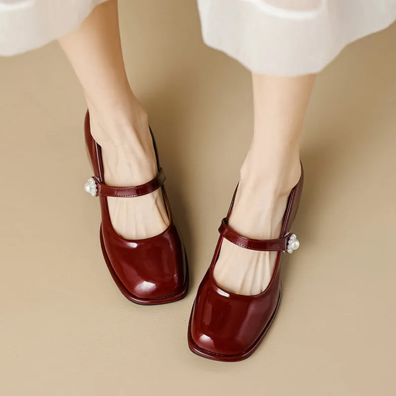 Women's Thick Soled Mary Jane Shoes French Retro Thick Heel Shoes