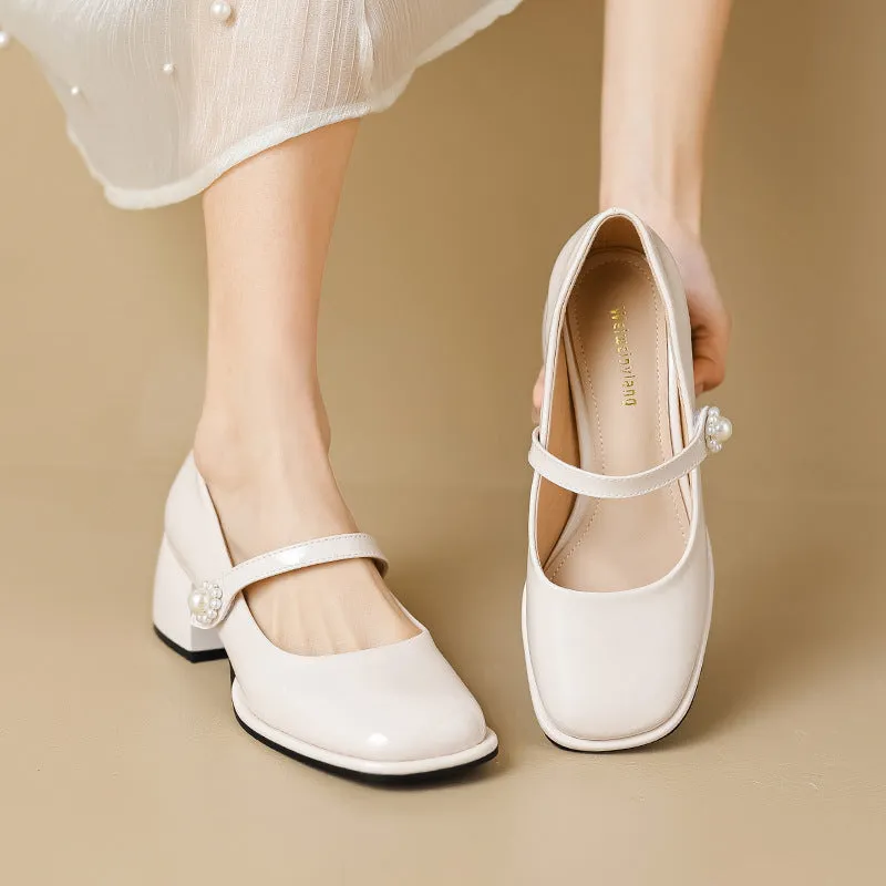 Women's Thick Soled Mary Jane Shoes French Retro Thick Heel Shoes