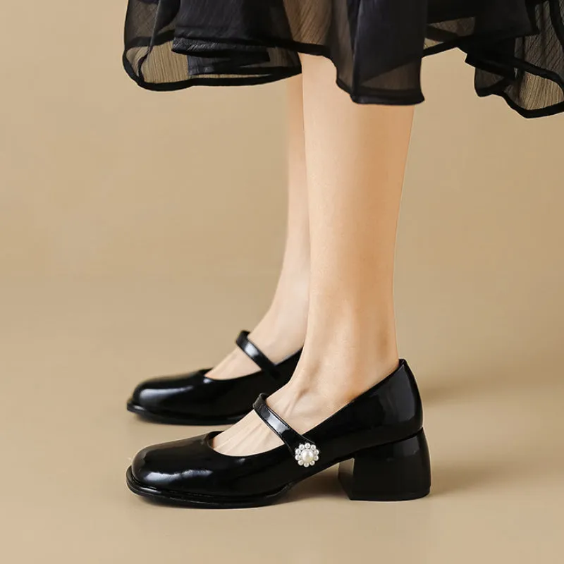 Women's Thick Soled Mary Jane Shoes French Retro Thick Heel Shoes