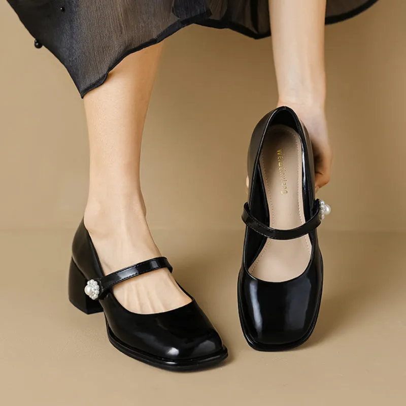 Women's Thick Soled Mary Jane Shoes French Retro Thick Heel Shoes